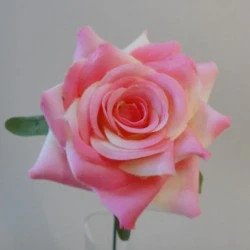 Artificial Silk Rose on Wire Stem Pink and Cream 25cm - R878 P2