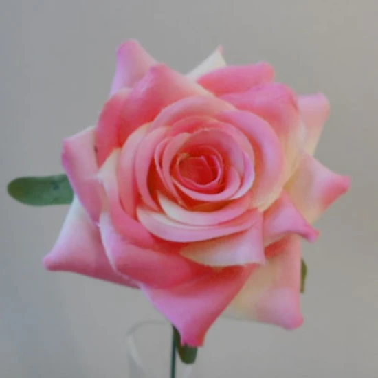 Artificial Silk Rose on Wire Stem Pink and Cream 25cm - R878 P2