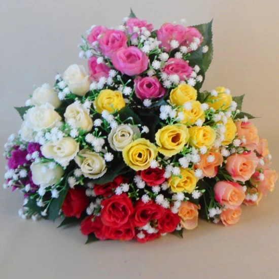 Artificial Rosebuds and Gypsophila Bouquet Red x 9 29cm - R129 BX23