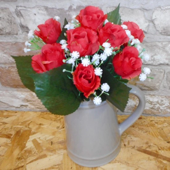 Artificial Rosebuds and Gypsophila Bouquet Red x 9 29cm - R129 BX23