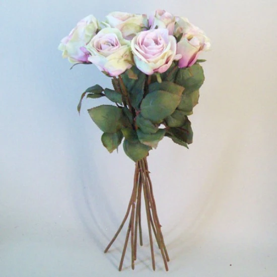 Artificial Roses Bouquet Pink Green 44cm - R742 O3