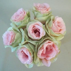 Artificial Roses Posy Pink Green Esperanza 26cm  - R823 BX21