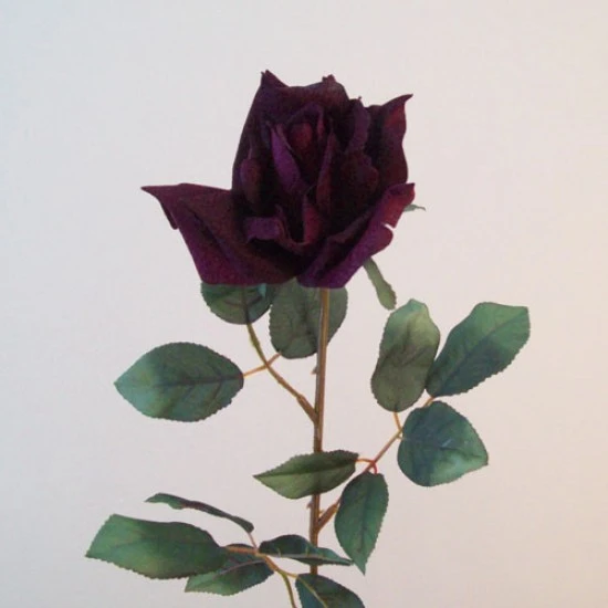 Artificial Tea Rose Aubergine Plum 68cm - R732 L3