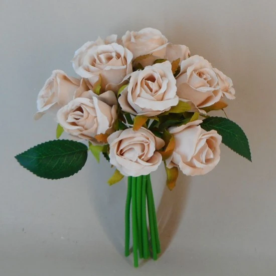 Artificial Rose Bud Posy Champagne Peach 26cm - R694 R3