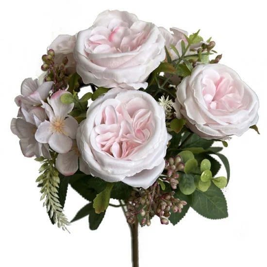Mini Cabbage Roses and Hydrangeas Posy Pink 37cm - R003 N1