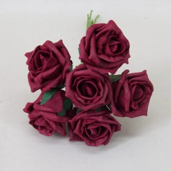 Colourfast Cottage Foam Roses Bundle Burgundy 6 Pack 24cm - R464 H2