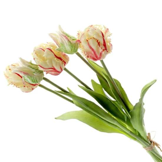 Real Touch Parrot Tulips Bundle Red Cream 40cm - T089 GG3