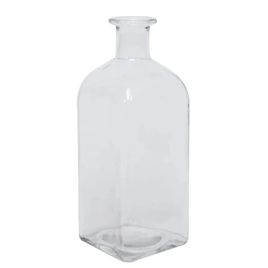 Square Glass Bottle Flower Vase Clear 29cm - GL052 1E