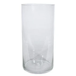 40cm x 20cm Clear Glass Cylinder Vase Hot Cut - GL073