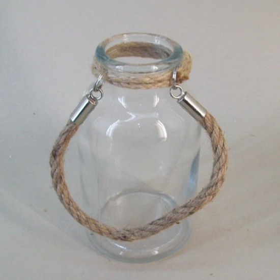 Glass Jam Jar Flower Vase with Rope Handle - GL132 1B
