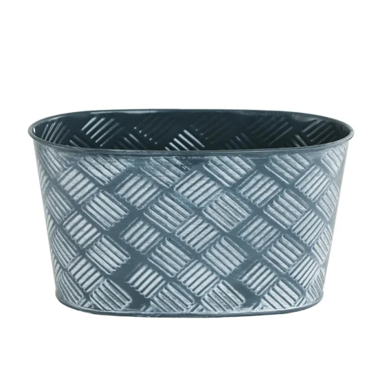 Tin Trough with Crosshatch Pattern Grey 23cm  - TIN011 9A