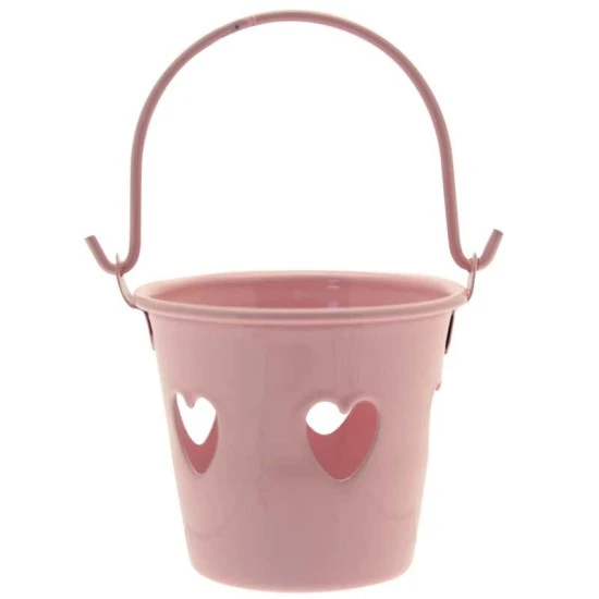 Pink Tinware Metal Buckets with Hearts for Wedding Favours - TIN004  7C