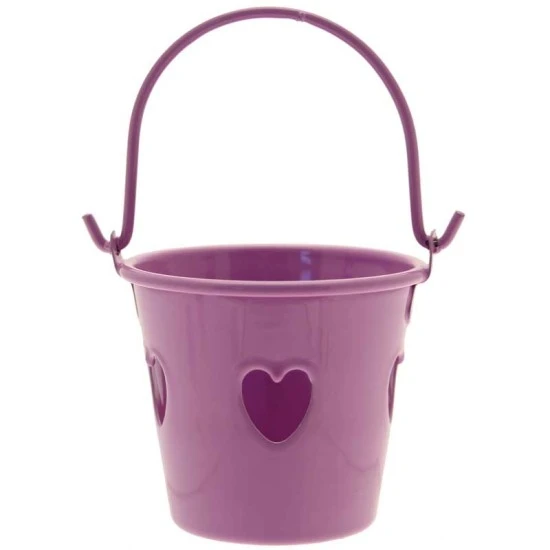 Purple Tinware Metal Buckets with Hearts for Wedding Favours - TIN003 7C