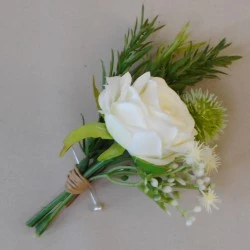 Ivory Rose Faux Flowers Buttonhole - BH008