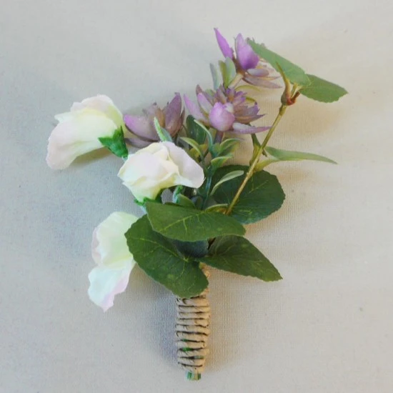 Honister Faux Flowers Boutonniere Mauve Purple - HON006
