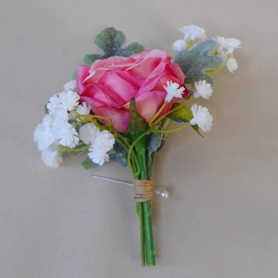 Pink Rose and Gypsophila Buttonholes - BH003