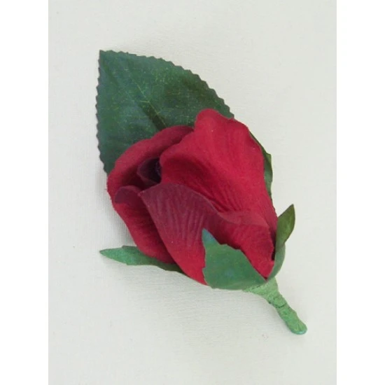 Red Silk Rose Bud Buttonhole Boutonniere - BR009b