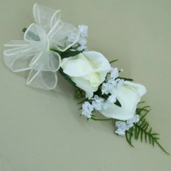 Silk Double Rose Bud Boutonniere Buttonhole Ivory - BR010a