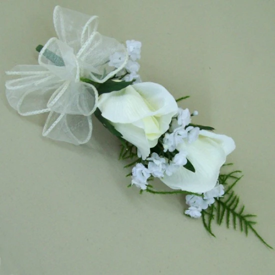 Silk Double Rose Bud Boutonniere Buttonhole Ivory - BR010a