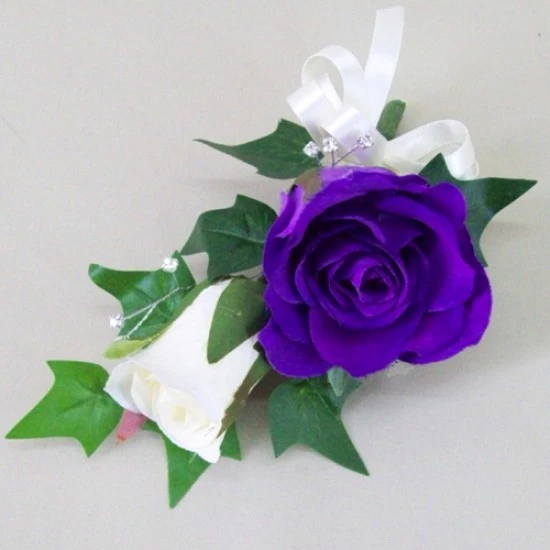 Purple and Cream Rose Corsage - ADEC07c