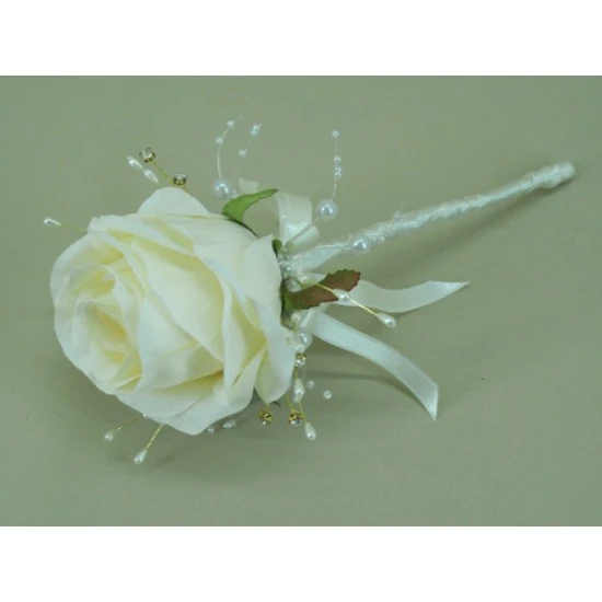 Cream Silk Rose and Sparkle Flower Fairy Wand - ABB001a