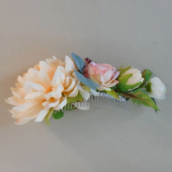 Bowness Faux Flowers Hair Slide Pink Peach - BOW004