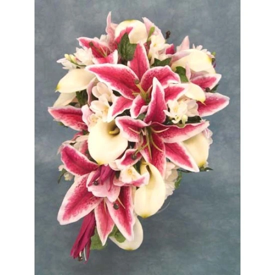 Silk Flower Wedding Shower Bouquet Stargazer, Calla and Freesia - BD021