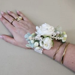 Ivory Roses and Pearls Wrist Corsage - WCOR013