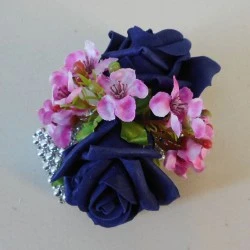 Flower Bracelet with Navy Blue Roses and Pink Flowers - WCOR002