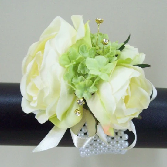 Rose Wrist Corsage Cream Green - WCOR005