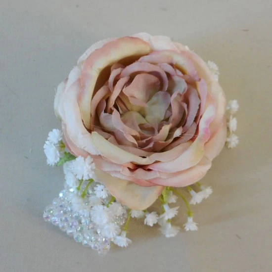 Flower Bracelet with Vintage Pink Rose and Gypsophilla - WCOR001